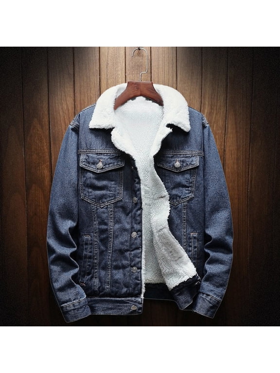 Men's Sherpa Fleece Lined Denim Jacket Warm Winter Trucker Jacket Cowboy Jean Jacket Dark Blue 16(XL)