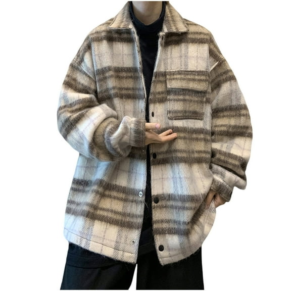 Miluxas Men's Sherpa Lined Full Zip Plaid Flannel Jacket Shirt,Brushed Cozy Outdoor Work Shacket Khaki