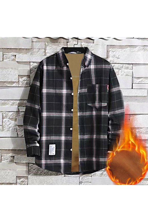 Men's Sherpa Lined Shirt Jacket , Soft Long Sleeve Rugged Plaid Button Up Jacket Black 10(XL)