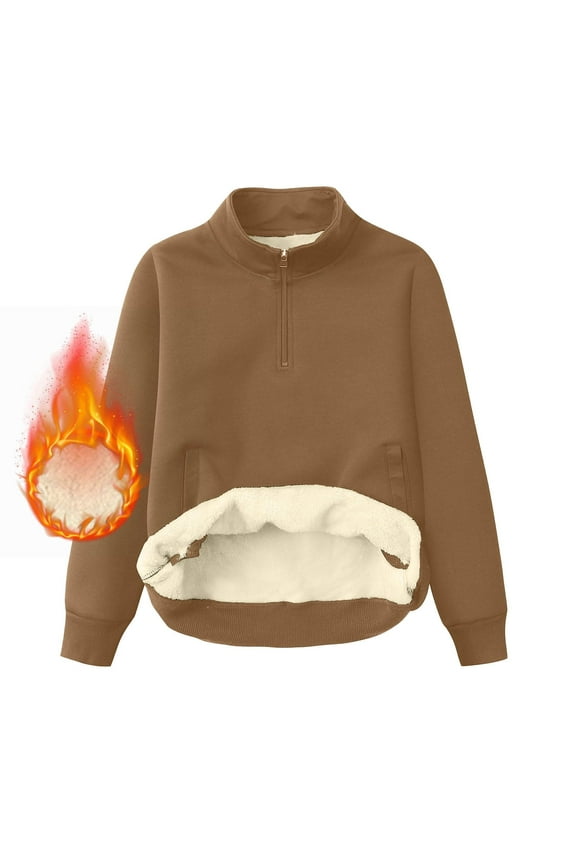 Men's Sherpa Lined Shirts Quarter Zip Fleece Heavyweight Pullover Winter Warm Sweatshirts Khaki 8(L)