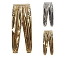 thumbnail image 1 of Miluxas Men's Shiny Metallic Hip Hop Pants Elastic Waistband Hippie Drop Crotch Pants Party Clubwear Silver, 1 of 5