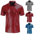 thumbnail image 1 of Miluxas Men's Shiny Sequins Shirt Lapel Short Sleeve Polo Shirt Button Down Nightclub Costume Outdoor Disco Party Top Outfit Silver, 1 of 5