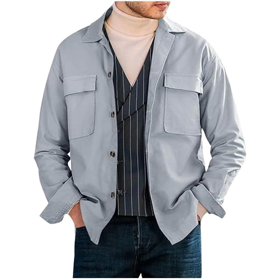 Miluxas Men's Shirt Jacket Lightweight Canvas Trucker Jacket Cotton Button Work Jackets Gray 6(M)