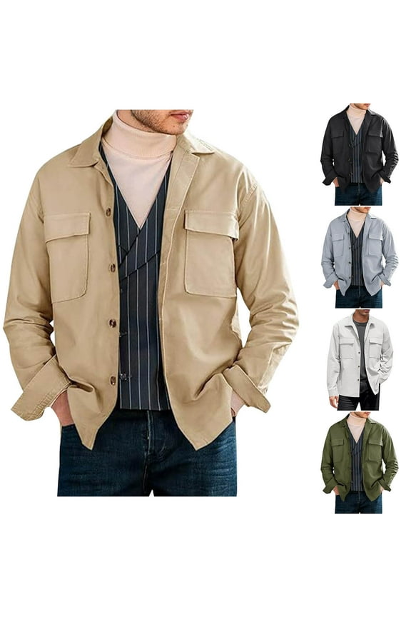 Men's Shirt Jacket Lightweight Canvas Trucker Jacket Cotton Button Work Jackets White 10(XL)