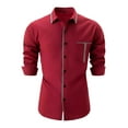 thumbnail image 1 of Miluxas Men's Shirts Long Sleeve Casual Solid Color Lapel Button Down Breathable Shirt Business Textured Pleated Trendy Tops Red, 1 of 4