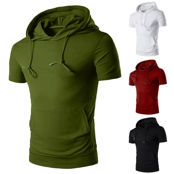 Miluxas Men's Short Sleeve Hoodie Workout Gym Sweatshirt Muscle Fit Fashion Athletic Hoodies Pullover Hooded T-Shirts White 10(XL)