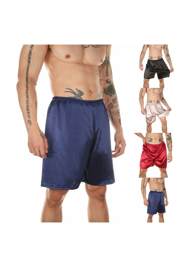 Men's Silky Satin Boxers Shorts Silk Pajama Bottom Shorts Satin Sleep Lounge Underwear Silk Boxers Red XL(XL)