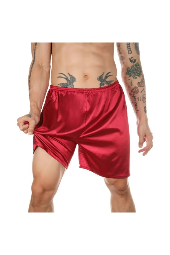 Men's Silky Satin Boxers Shorts Silk Pajama Bottom Shorts Satin Sleep Lounge Underwear Silk Boxers Red XXXL(XXXL)
