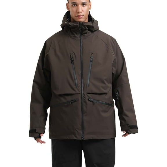 Miluxas Men's Ski Jacket Winter Coats Waterproof Snow Jacket Warm Parka Hooded Raincoats with Multi-Pockets Brown