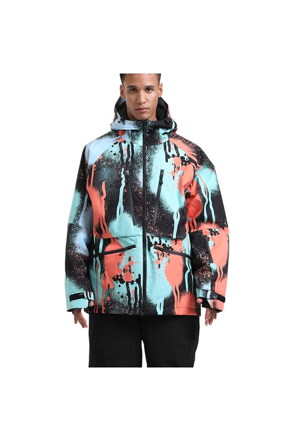 Men's Ski Jacket Winter Snow Coats Waterproof Snowboard Jacket Hooded insulated Windproof Parka with Multi-Pockets Black