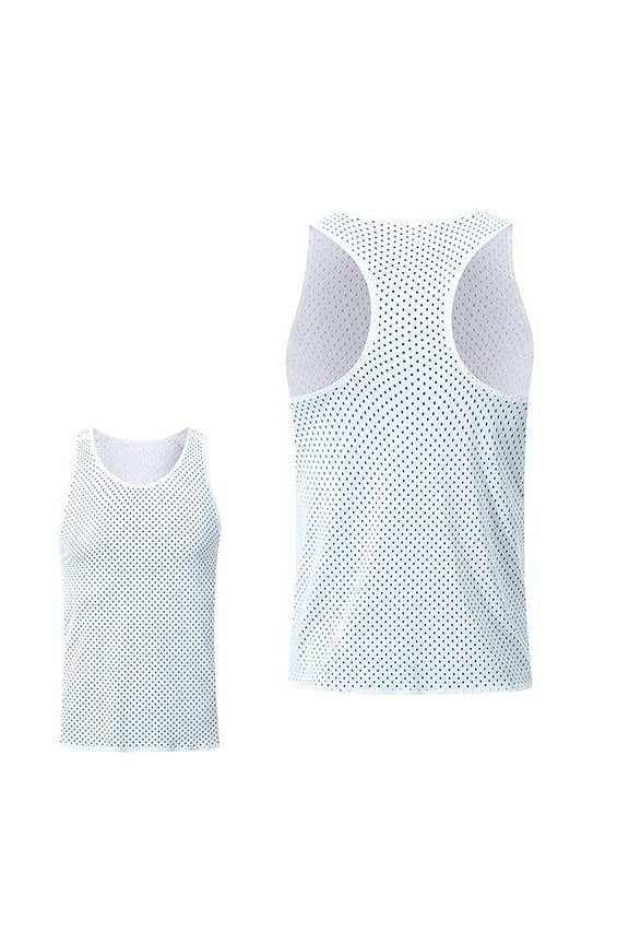 Men's Sleeveless Mesh Tank Tops Vest See Through Shirts Muscle Fitted Fishnet Hollow Out Vest Undershirt White