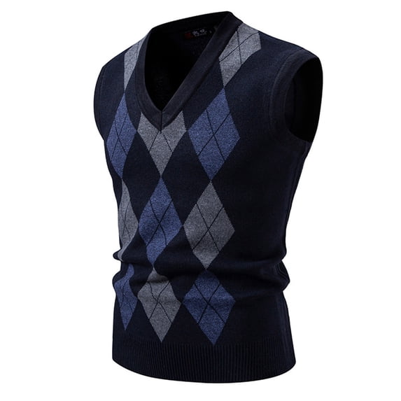 Miluxas Men's Sleeveless V Neck Pullover Sweater Slim Fit Casual Argyle Vest Sweaters Blue