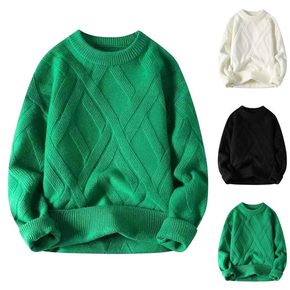 Miluxas Men's Slim Fit Crewneck Pullover Sweater Winter Casual Chunky Cable Knit Comfort Heavy Long Sleeve Sweaters White