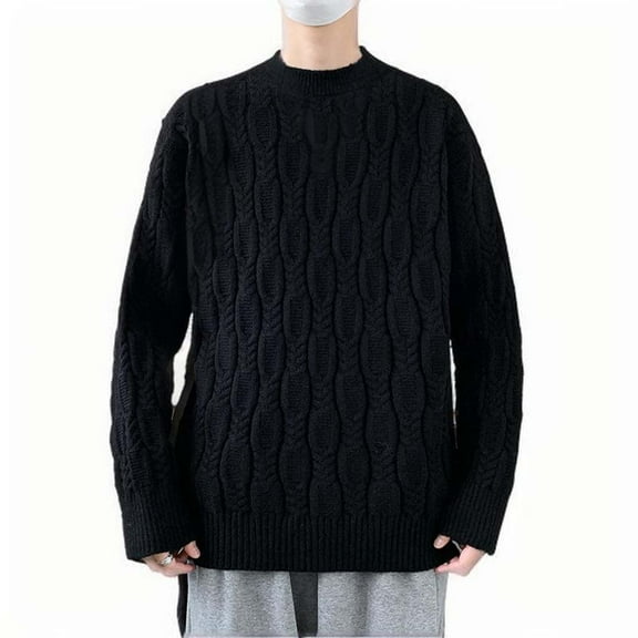 Miluxas Men's Slim Fit Turtleneck Sweater Casual Knitted Twisted Pullover Solid Sweaters Black