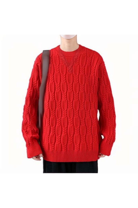 Men's Slim Fit Turtleneck Sweater Casual Knitted Twisted Pullover Solid Sweaters Red