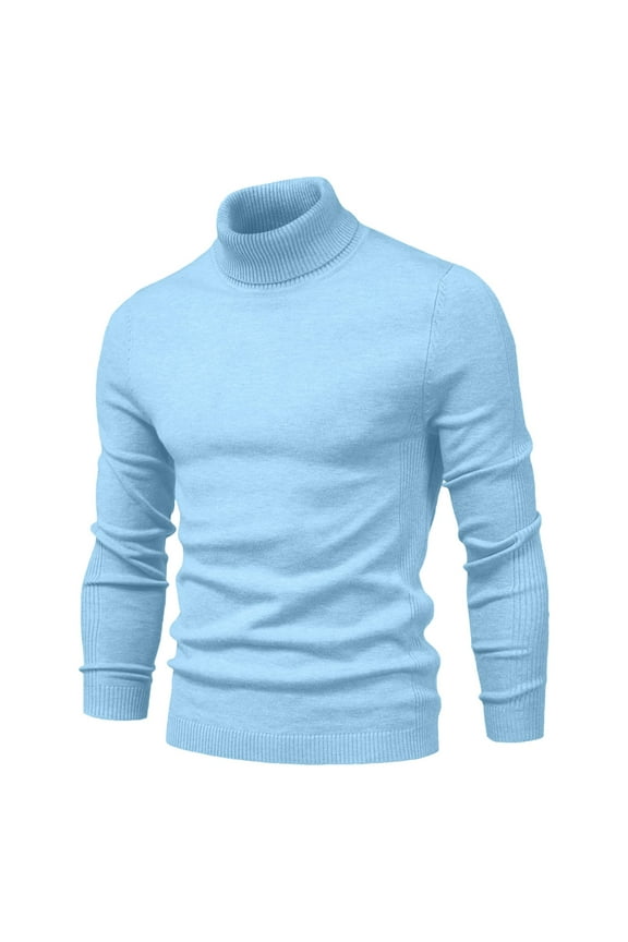 Men's Slim Fit Turtleneck Sweater Casual Twist Patterned Pullover Knitted Sweaters Light Blue
