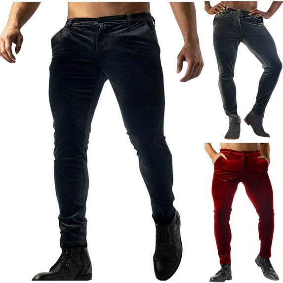 Miluxas Men's Slim Fit Velvet Pants Flat Front Stretch Comfortable Trousers with Expandable Waist for Men Wine
