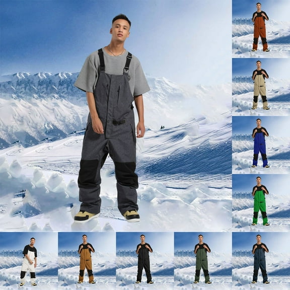 Miluxas Men's Snow Pants Ski Bibs Waterproof Insulated Winter Snowboard Cargo Khaki