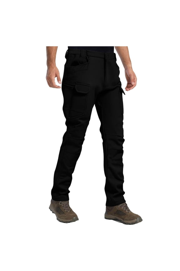 Men's Snow Pants Waterproof Insulated Winter Hiking Pants Snowboard Fleece Lined Softshell Ski Pants Black