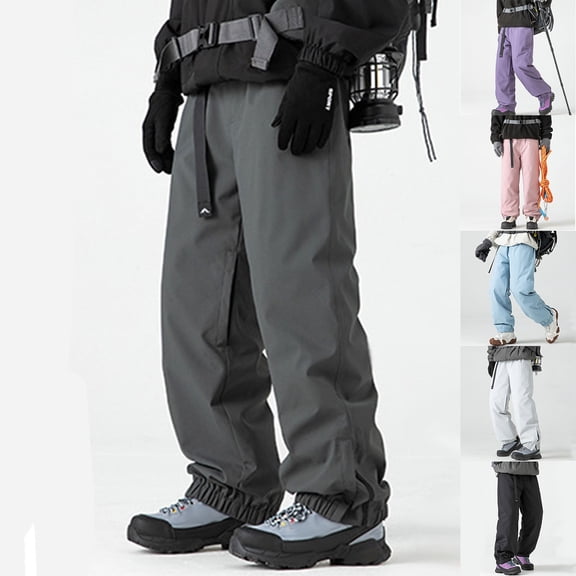 Miluxas Men's Snow Ski Pants Insulated Waterproof Winter Sports Cargo Snowboard Pants Bibs with Suspenders White