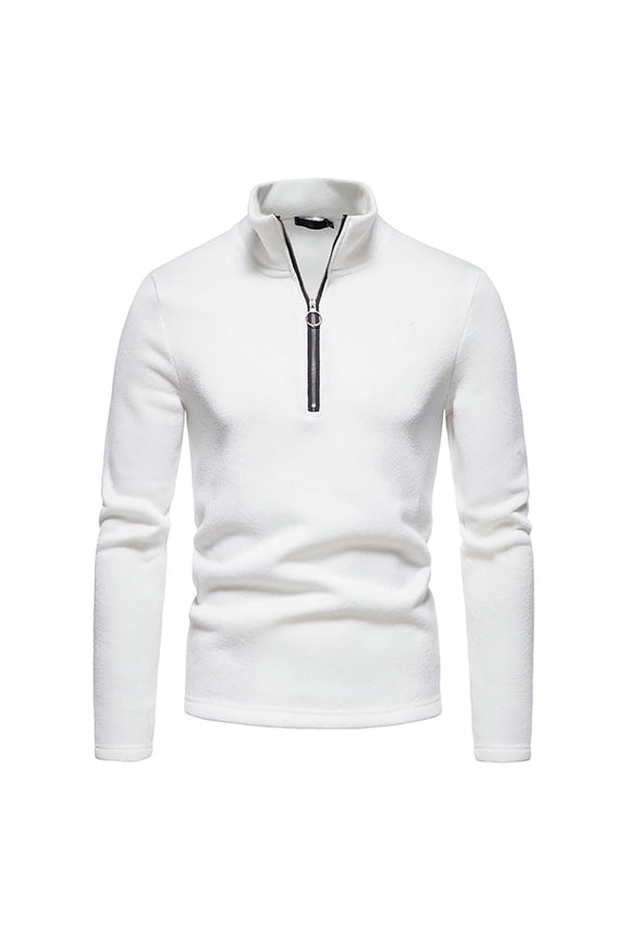 Men's Soft Sweaters Quarter Zip Pullover Classic Ribbed Turtleneck Sweater White