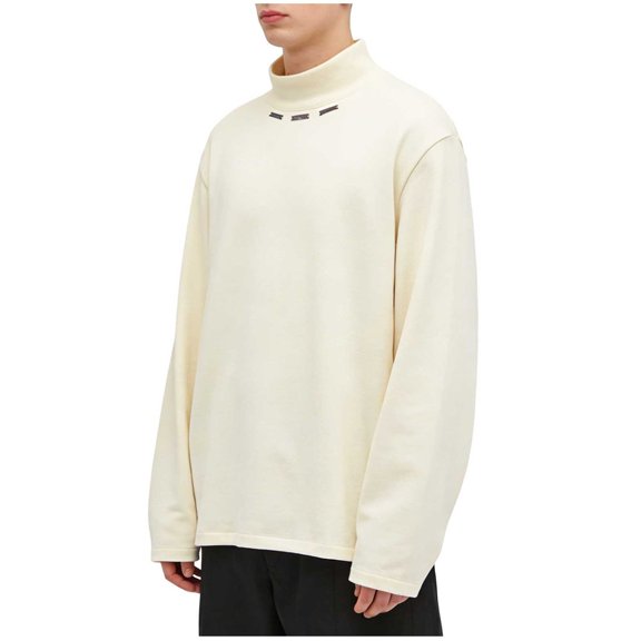 Miluxas Men's Solid Color Casual Loose Velvet T-shirt Fashion Interior Bottom Coat Metal Decorative Long Sleeve Half High Collar Top Beige