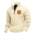 thumbnail image 1 of Miluxas Men's Solid Color Half Zipper Stand Collar Sweatshirt Crewneck Long Sleeve Casual Fleece Sweatshirts Pullover Tops Beige, 1 of 6