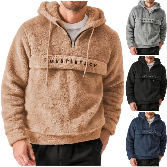 Miluxas Men's Solid Color Long Sleeve Hooded Drawstring Zip-Up Sweatshirt Orange