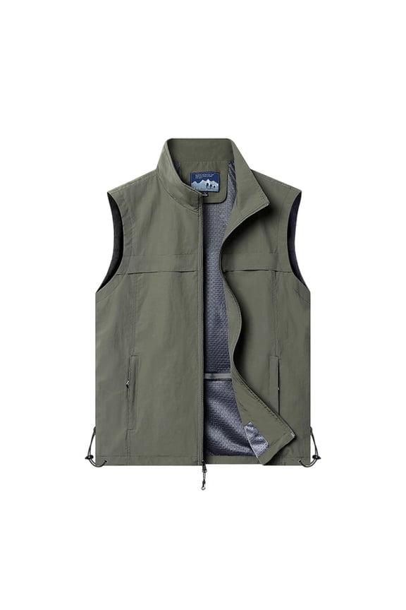 Men's Solid Color Mesh Lined with Inner Bag workwear Vest Sleeveless Multi Pocket Outdoor Photography Coat/Jacket Army Green