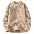 thumbnail image 1 of Miluxas Men's Solid Color Round Neck Pullover Knitted Sweater Fall Winter Loose Cable Khaki, 1 of 7