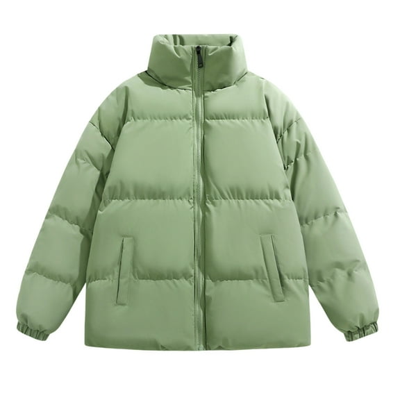 Miluxas Men's Solid Color Stand Up Collar Lightweight Winter Warm Cotton Jacket Long Sleeve Parkas Classic Casual Outwear Green