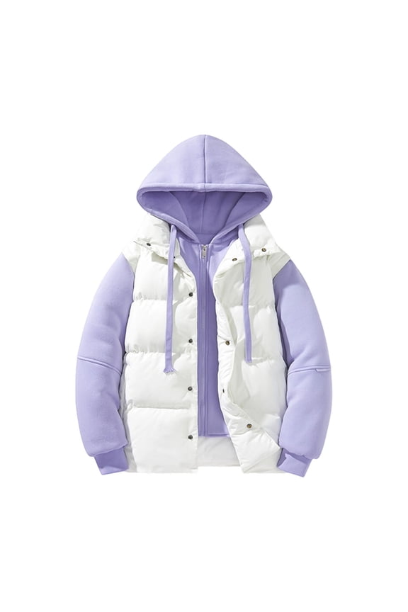 Men's Solid Color Thick Long Sleeved Hooded Fake Two-piece Jacket White