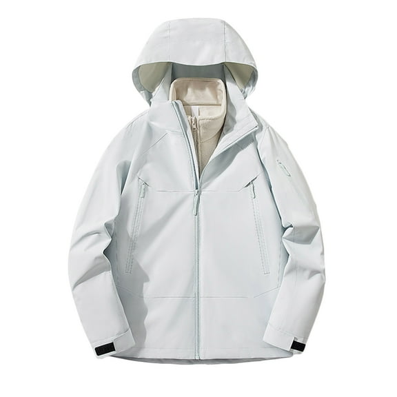 Miluxas Men's Solid Zip Up Drawstring Pocket Hooded Jacket,Regular Fit Casual Long Sleeve Outerwear Light Blue