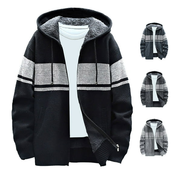 Miluxas Men's Spring and Winter Fashion Casual Slim Knit Cardigan Stand Collar Sweater Gray
