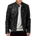 thumbnail image 1 of Miluxas Men's Stand Collar Leather Jacket Motorcycle Lightweight Faux Leather Outwear Black XXXXL(XXXXL), 1 of 5