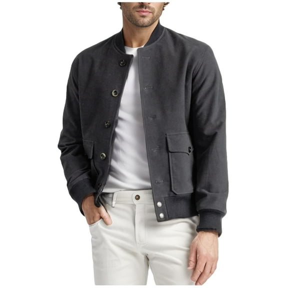 Miluxas Men's Stand collar Solid Color Single-Breasted Coat Korean Style Trendy Versatile Jacket Outerwear Gray