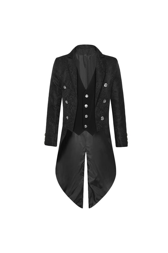 Men's Steampunk Vintage Tailcoat Jacket Gothic Victorian Frock Coat Uniform Halloween Costume Black