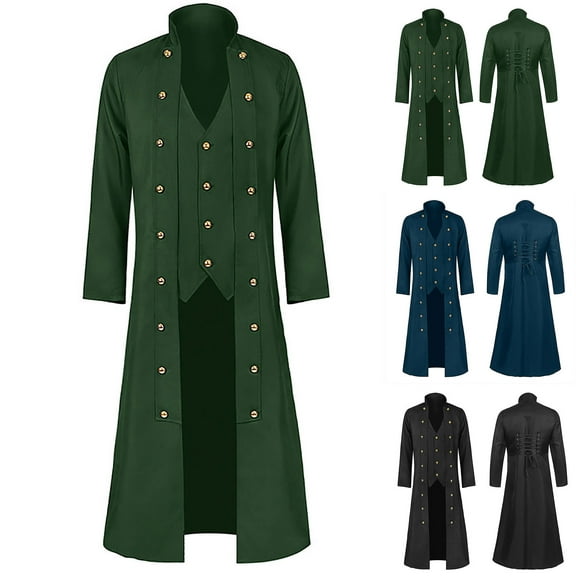 Miluxas Men's Steampunk Vintage Tailcoat Jacket Gothic Victorian Frock Coat Uniform Halloween Costume Long Trench Coats Green