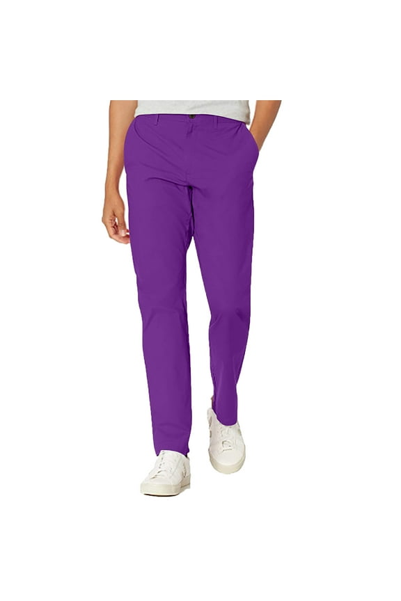 Men's Straight Leg Dress Pants - Stretch Flat Front Business Casual Outdoor Golf Work Pants with Pockets Purple
