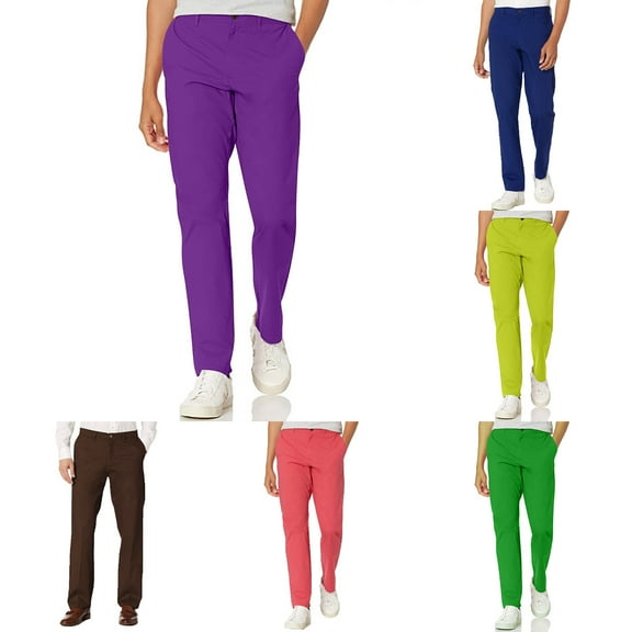 Miluxas Men's Straight Leg Dress Pants - Stretch Flat Front Business Casual Outdoor Golf Work Pants with Pockets Yellow