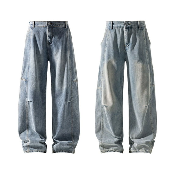 Miluxas Men's Stretch Relaxed Fit Straight-Leg Jeans - Cowboy Cotton Fashion Comfort Flex Waist Denim Pants Light Blue
