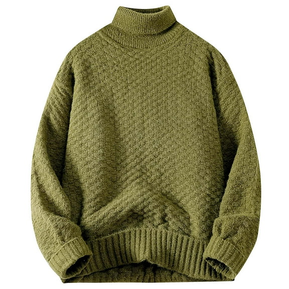Miluxas Men's Stripe Knit Sweater, Crew Neck Pullover, Casual Long Sleeve Winter Warm Knitted Fashion Top Army Green