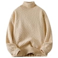 thumbnail image 1 of Miluxas Men's Stripe Knit Sweater, Crew Neck Pullover, Casual Long Sleeve Winter Warm Knitted Fashion Top Beige, 1 of 4