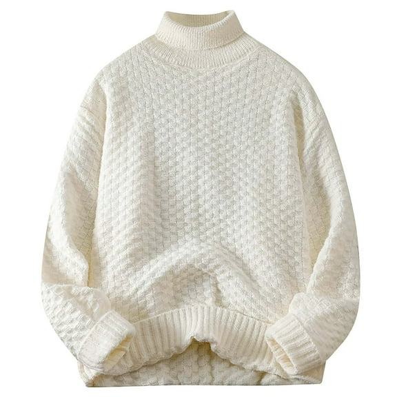 Miluxas Men's Stripe Knit Sweater, Crew Neck Pullover, Casual Long Sleeve Winter Warm Knitted Fashion Top White