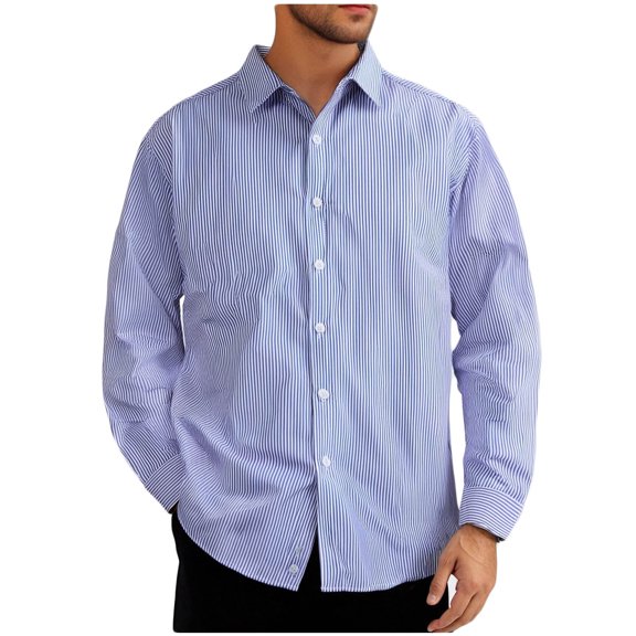 Miluxas Men's Striped Button Down Dress Shirt Long Sleeve Collared Business Casual Shirts Top Blue