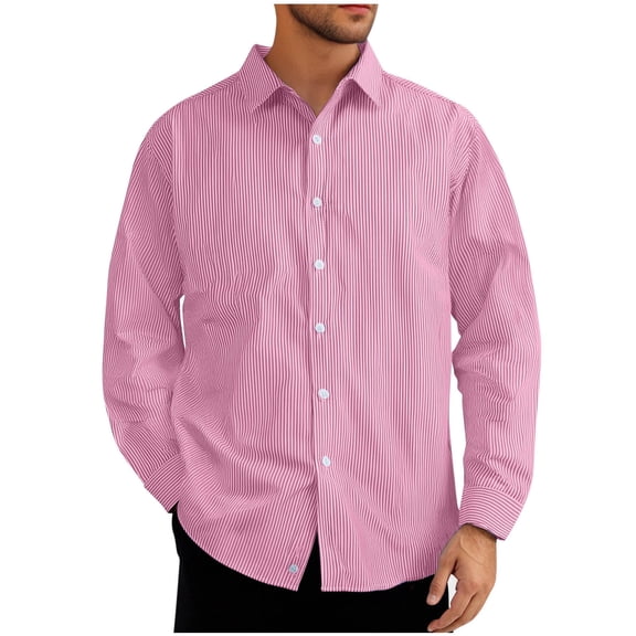 Miluxas Men's Striped Button Down Dress Shirt Long Sleeve Collared Business Casual Shirts Top Wine