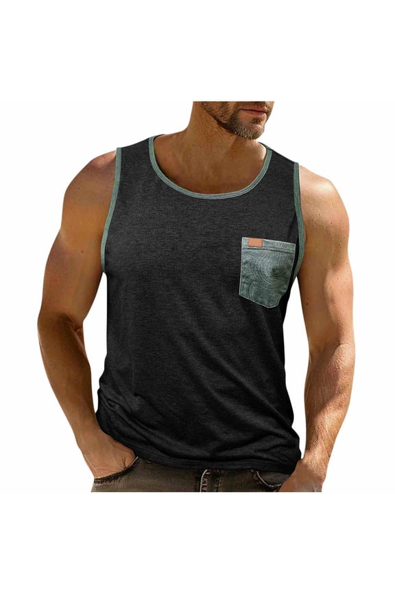 Men's Summer Sleeveless Tops Solid Color Pocket Tank Top Sports Training Shirts for Men Black XXXL(XXXL)