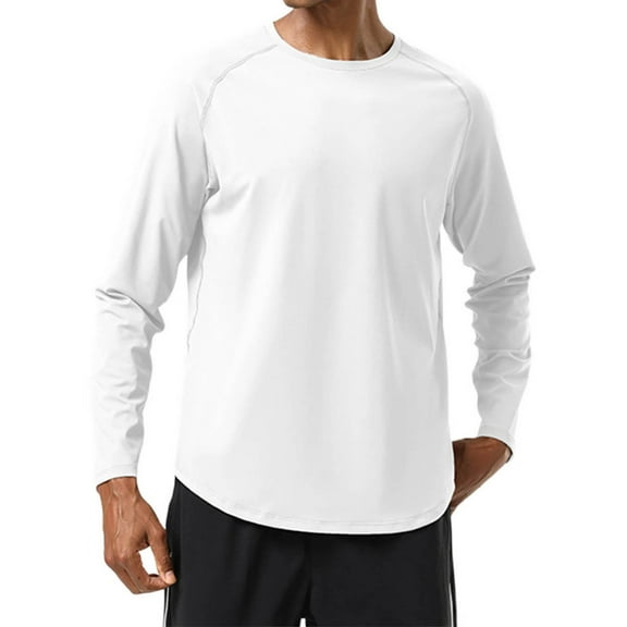 Miluxas Men's Sun Shirts Quick Dry Long Sleeve Shirts Lightweight Rash Guard Swim T-Shirts Hiking Running White XXL(XXL)