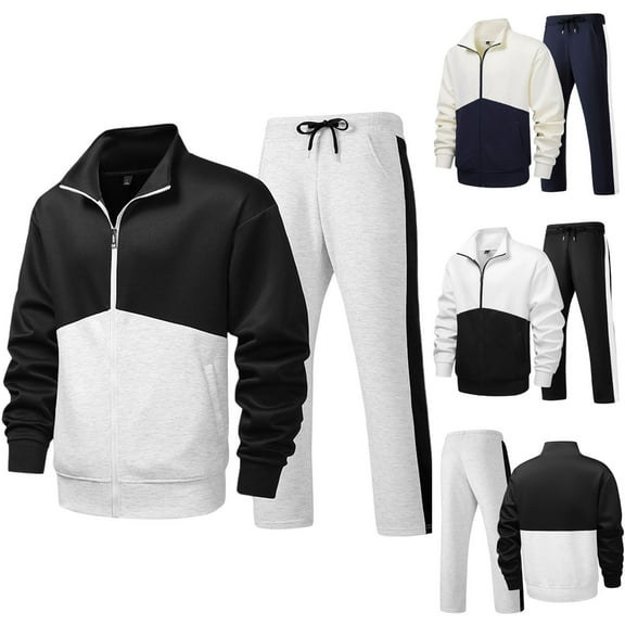 Miluxas Men's Sweat Suit 2 Piece Outfit Casual Contrast Sports Jogging Tracksuits Set Gray