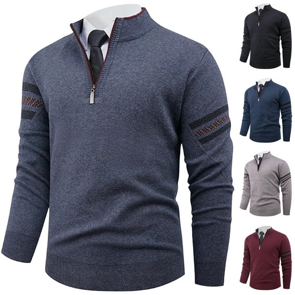 Miluxas Men's Sweater Quarter Zip Striped Pullover Fall Winter Spring Color Block Sweatshirts Wine XL(XL)